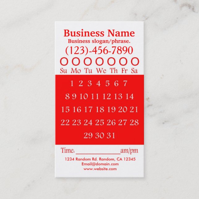 Carte de rendez-vous de perforation blanche rouge (Devant)