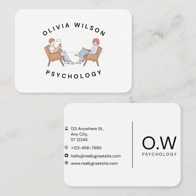 Carte de rendez-vous de psychologie d'Olivia Wilso (Devant / Derrière)
