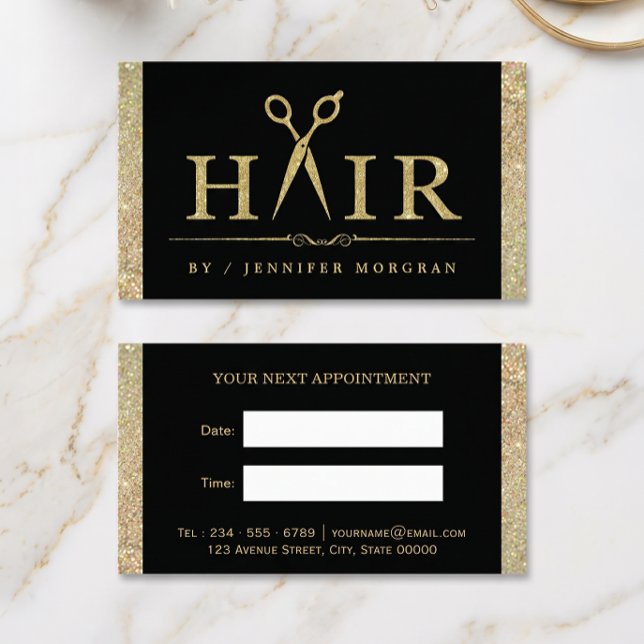 Carte de Rendez-vous de Salon de Coiffure Pailleté (Créateur téléchargé)