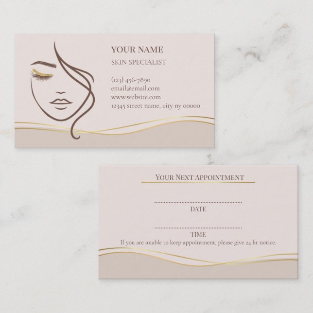 Carte de rendez-vous de soins de peau et de beauté (Devant / Derrière)