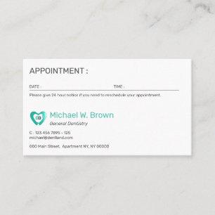 Carte De Rendez-vous Dent coeur dentiste dentaire