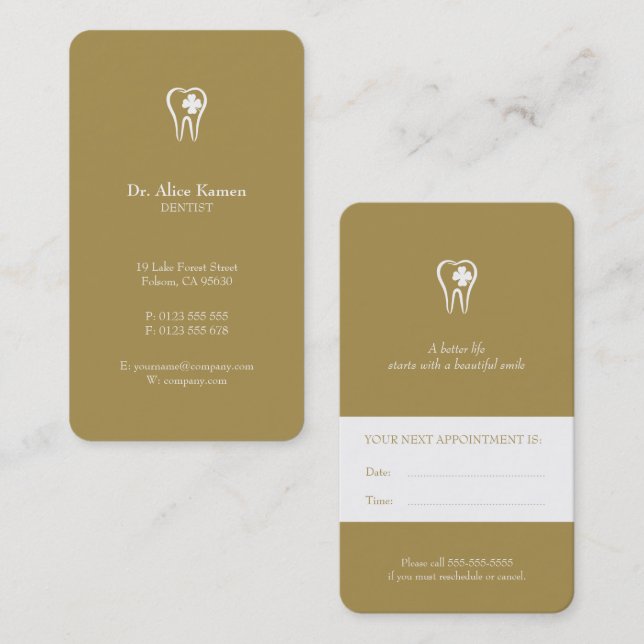 Carte de rendez-vous dentaire | Gold Dentist (Devant / Derrière)