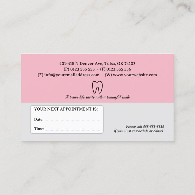 Carte De Rendez-vous Dentaire professionnel | Dentiste (Dos)