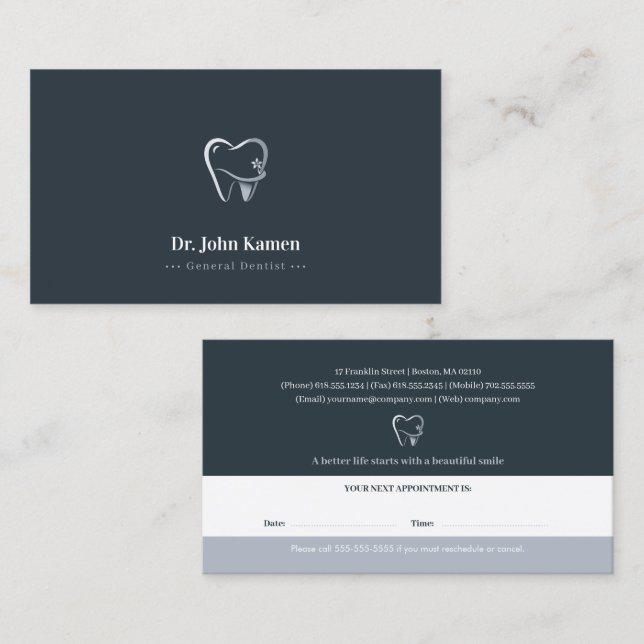 Carte De Rendez-vous Dentaire professionnel | Dentiste (Devant / Derrière)