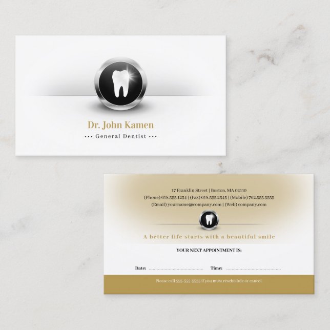 Carte De Rendez-vous Dentaire professionnel | Dentiste (Devant / Derrière)