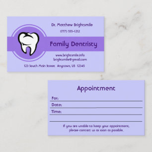 Carte De Rendez-vous Dental White Tooth Bold Centre Stripe