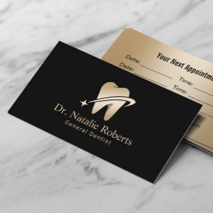Carte De Rendez-vous Dentist Gold Tooth Logo professionnel Black Dental