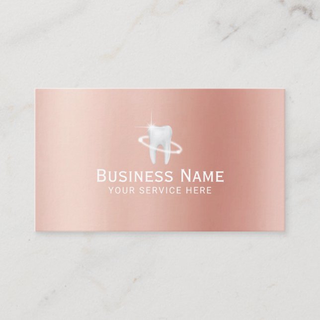 Carte De Rendez-vous Dentist Modern Tooth Logo Rose Gold Dental (Devant)