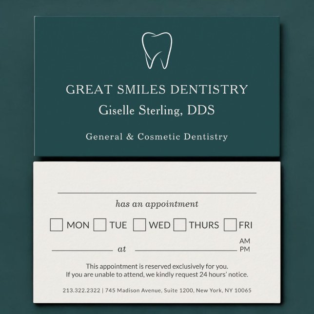 Carte De Rendez-vous Dentist Office Teal Tooth Dental Appointment (Créateur téléchargé)
