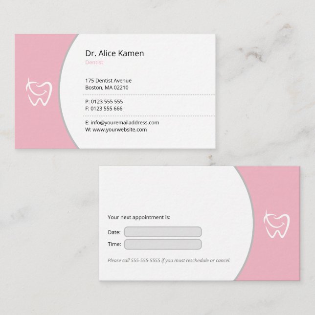 Carte De Rendez-vous Dentiste général | Teintures de sourire rose (Devant / Derrière)