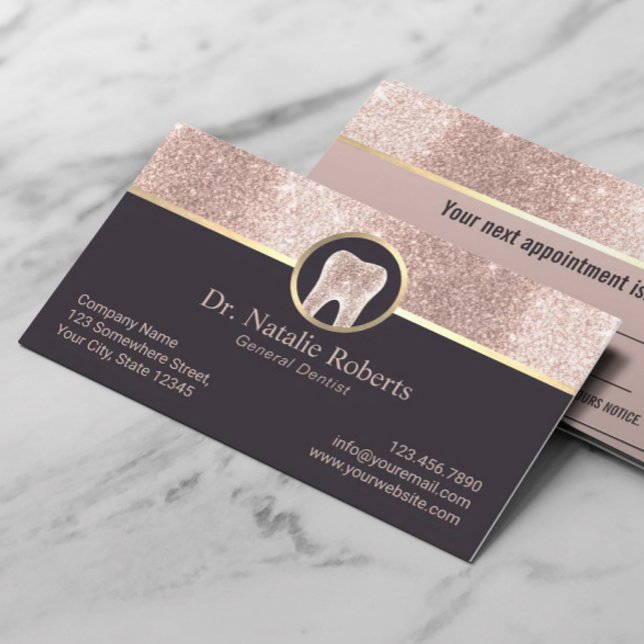 Carte De Rendez-vous Dentiste moderne Rose Gold Parties scintillant den (Créateur téléchargé)