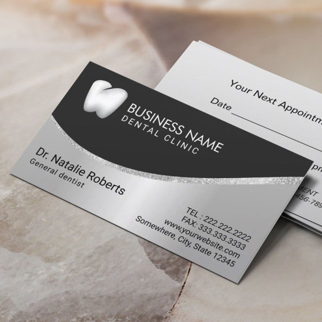 Carte De Rendez-vous Dentiste Stylish Tooth Logo Metallic Soins dentair (Créateur téléchargé)