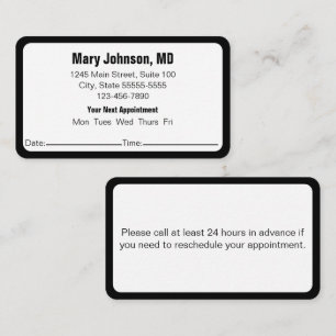 Carte De Rendez-vous Docteur Bureau noir blanc Votre prochain rendez-vo