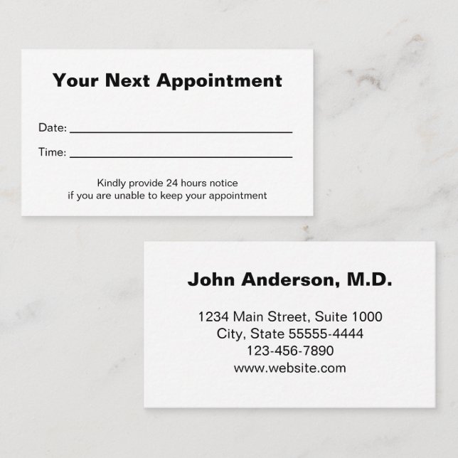 Carte De Rendez-vous Doctor's Medical Office Your Next Appointment Card (Devant / Derrière)