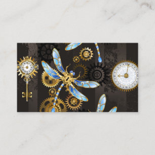 Carte De Rendez-vous Dragonflies de Steampunk sur arrière - plan rayé
