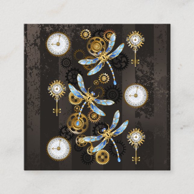 Carte De Rendez-vous Dragonflies de Steampunk sur arrière - plan rayé b (Devant)