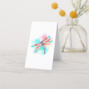 Carte De Rendez-vous Dragonfly rouge sur l'arrière - plan aquarelle