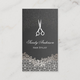 Carte De Rendez-vous Elégant Argent Damask - Hair Stylist Nomination