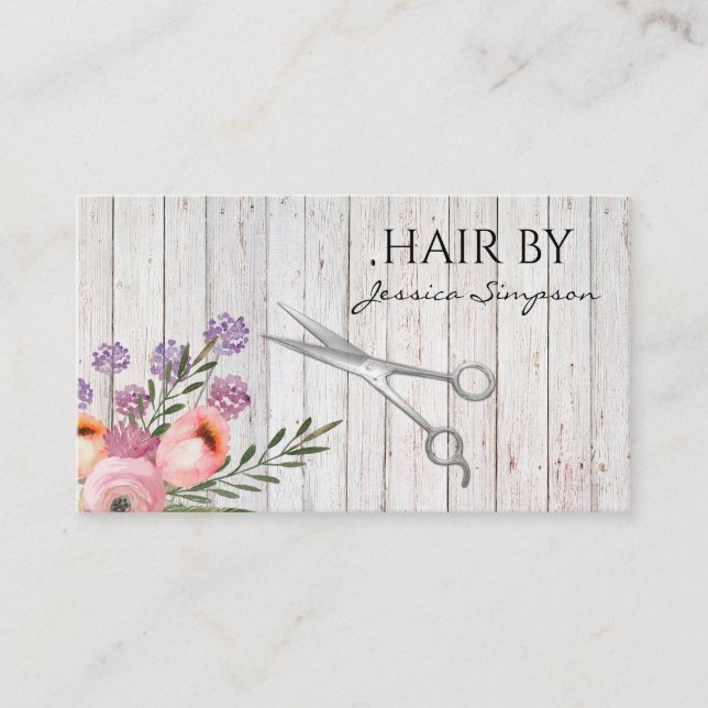 Carte De Rendez-vous Elégant boho aquarelle ciseaux floraux bois (Devant)