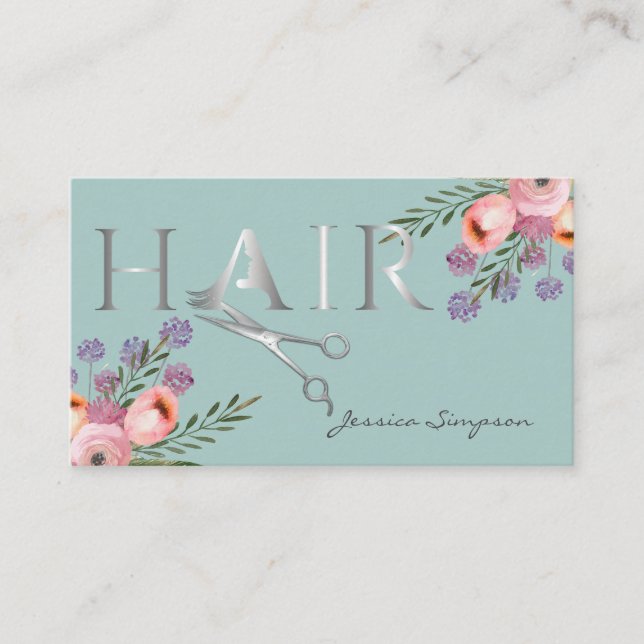Carte De Rendez-vous Elégant ciseaux floraux d'aquarelle boho (Devant)