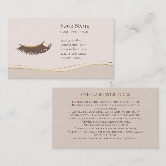 Carte De Rendez-vous Elegant Lash Technician After care Card (Devant / Derrière)