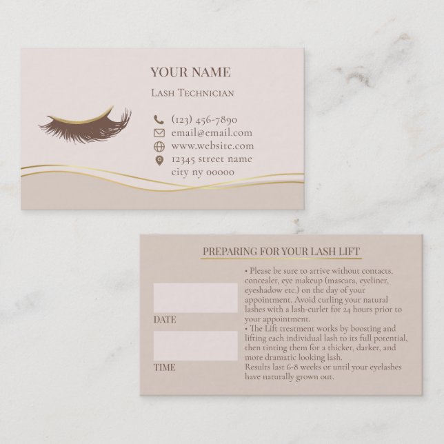 Carte De Rendez-vous Elegant Lashes Before care Appointment Card (Devant / Derrière)