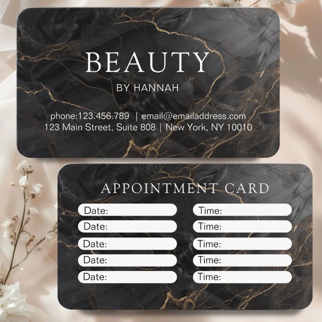 Carte De Rendez-vous Elegant Marble Black-Gold Salon (Elegant Marble Black-Gold Salon Appointment Card)