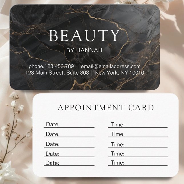 Carte De Rendez-vous Elegant Marble Black-Gold Salon (Elegant Marble Black-Gold Salon Appointment Card)