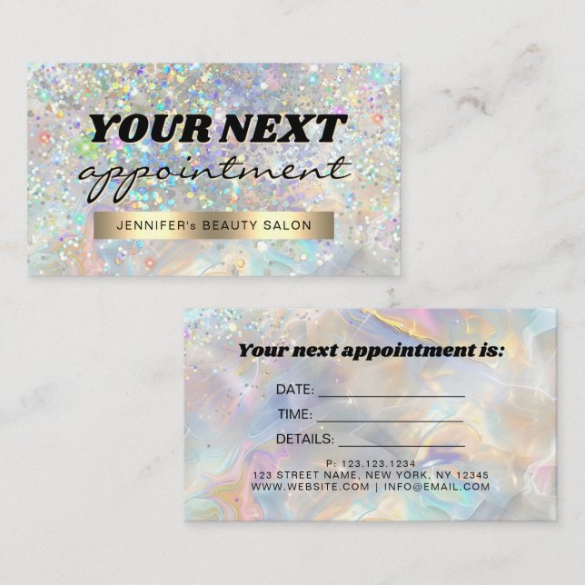 Carte De Rendez-vous Elegant Pastel Holographic Glitter Marble (Devant / Derrière)