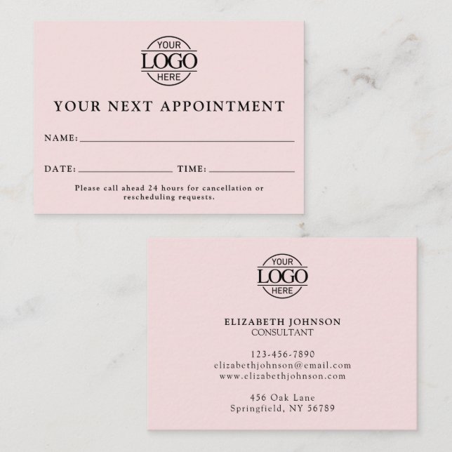 Carte De Rendez-vous Élégant professionnel Blush Pink simple rappel (Devant / Derrière)