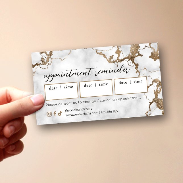 Carte De Rendez-vous Elegant Script Gold Marble Beauty Salon Hair Spa (Modern elegant marble and gold appointment cards )