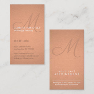 Carte De Rendez-vous Élégant Script Monogramme Faux Cuivre Foil Vertica