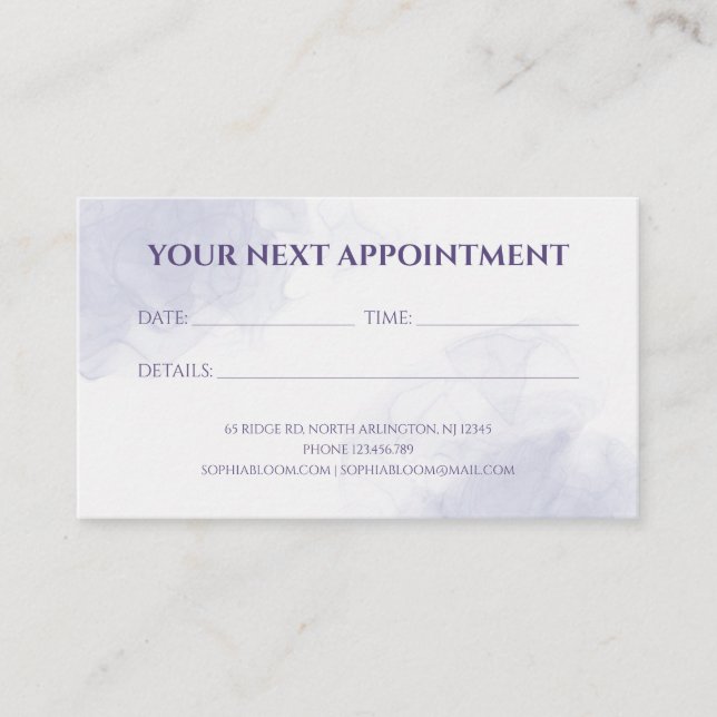 Carte De Rendez-vous Élégante encre d'aquarelle liquide violet clair (Devant)