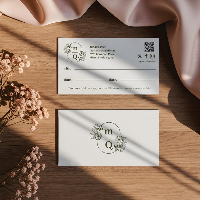 Carte De Rendez-vous Élégante marque de logo de Monogram Botanical (floral crest design,elegant branding,floral,botanical,monogram,hand-drawn design,monogram crest,embl)