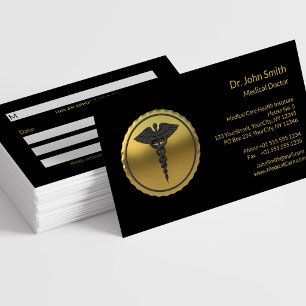 Carte De Rendez-vous Emblème médical Caducée 3D Or Professionnel