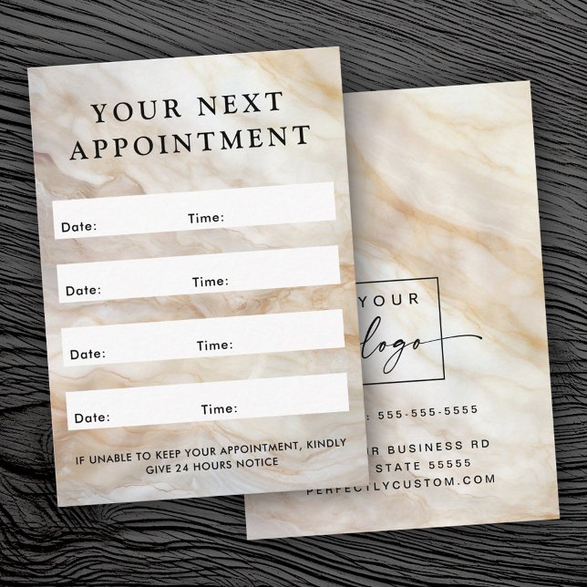 Carte de rendez-vous en marbre vertical logo (Logo vertical marble look appointment card)