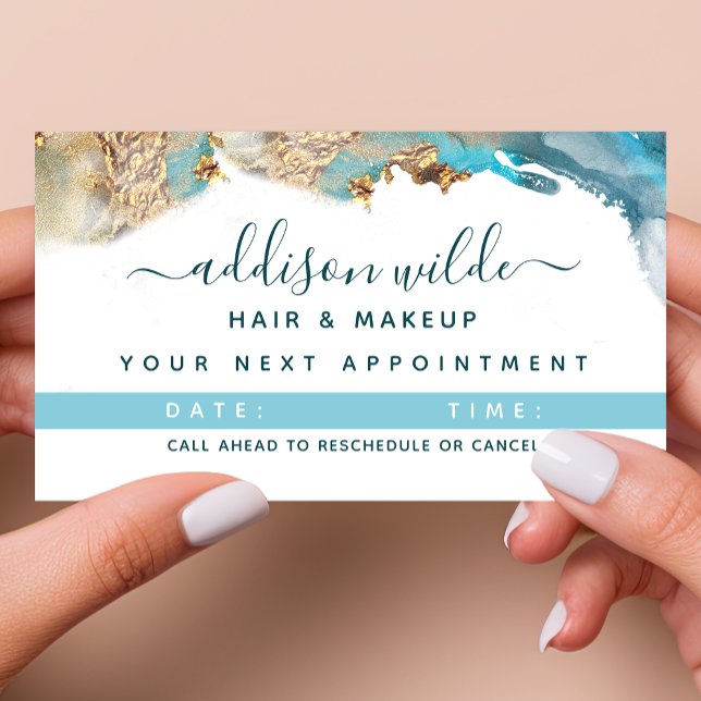 Carte De Rendez-vous Encre D'Aquarelle Liquide D'Art Moderne Bleu Et Or (Créateur téléchargé)