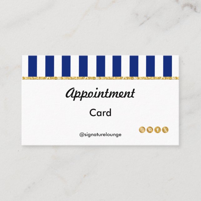 Carte De Rendez-vous Executive Navy Blue Stripes & Gold Reminder (Devant)