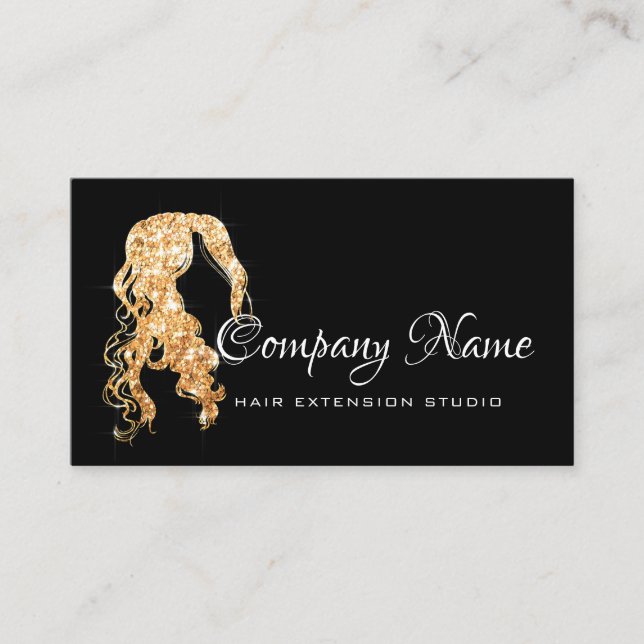 Carte De Rendez-vous Extension de cheveux Coiffure Noir Blanc Or (Devant)