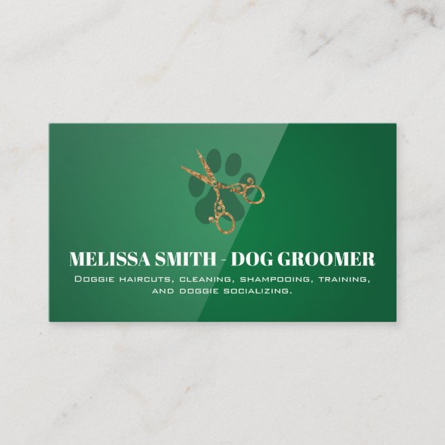 Carte De Rendez-vous Fancy Shears Chien Groomer | Vert brillant (Devant)