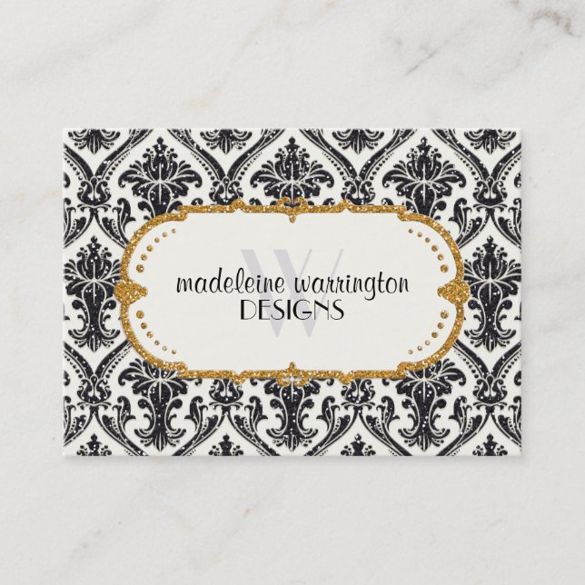 Carte De Rendez-vous Faux Gold Parties scintillant Damask Floral Patal  (Devant)