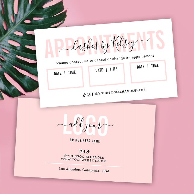 Carte De Rendez-vous Feminine Blush Pink Beauty Salon Lash Spa Logo (Feminine blush pink and white salon appointment reminder cards)