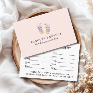 Carte De Rendez-vous Fleur Colorée Logo Empreinte de Bébé Rose Pâle