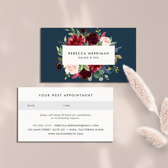 Carte De Rendez-vous Fleur radieuse | Floral Navy & Burgundy (Créateur téléchargé)