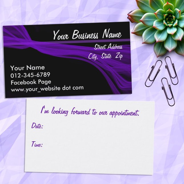 Carte De Rendez-vous Flux de violet en diagonale (business front and appointment back card)