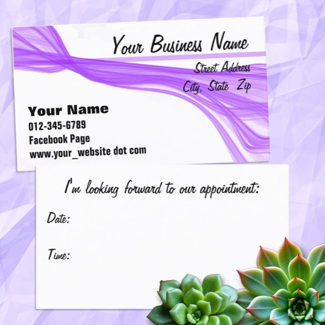 Carte De Rendez-vous Flux de violet en diagonale (business and appointment card front and back)