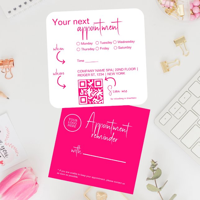 Carte De Rendez-vous Fuchsia rose Modern Beauty Salon code QR (Créateur téléchargé)