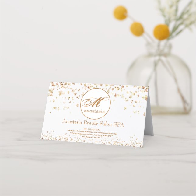 Carte De Rendez-vous Girly Gold Glittery Luxueux Monogramme Beauté Salo (Devant)