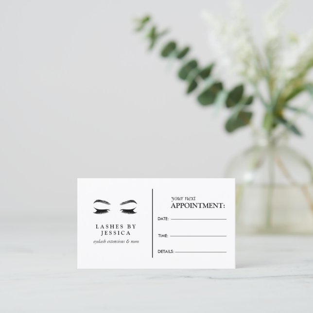 Carte de rendez-vous Glam Eyelashes Noir et Blanc (Debout devant)