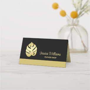 Carte De Rendez-vous Gold Shiny Flower Monstera Leaves on black